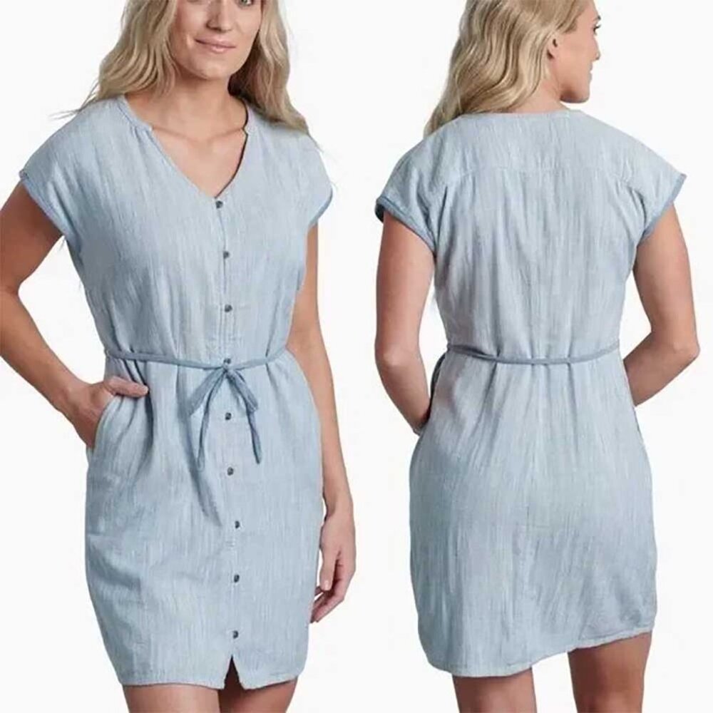 Kuhl Riviera bluegrass woven stripe button down shirt dress